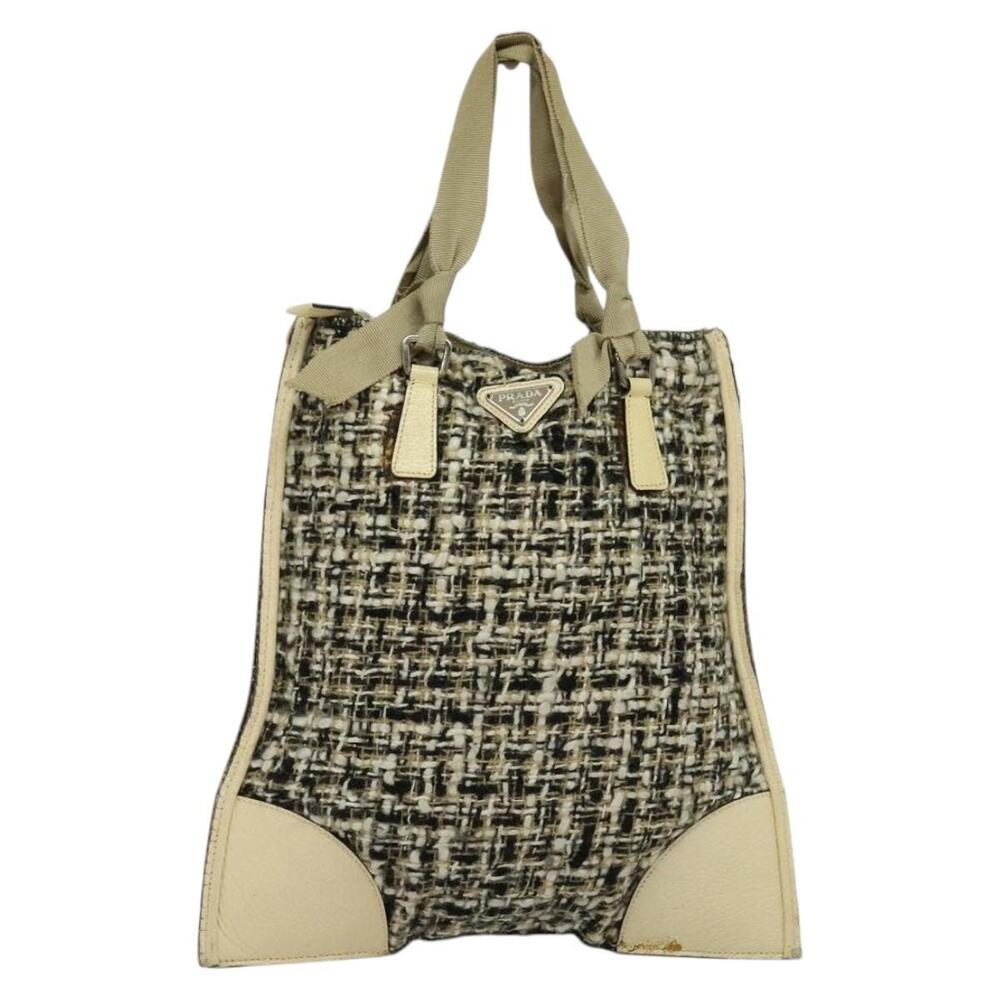 Prada Tweed Leather Handbag Beige - Picture 2 of 15
